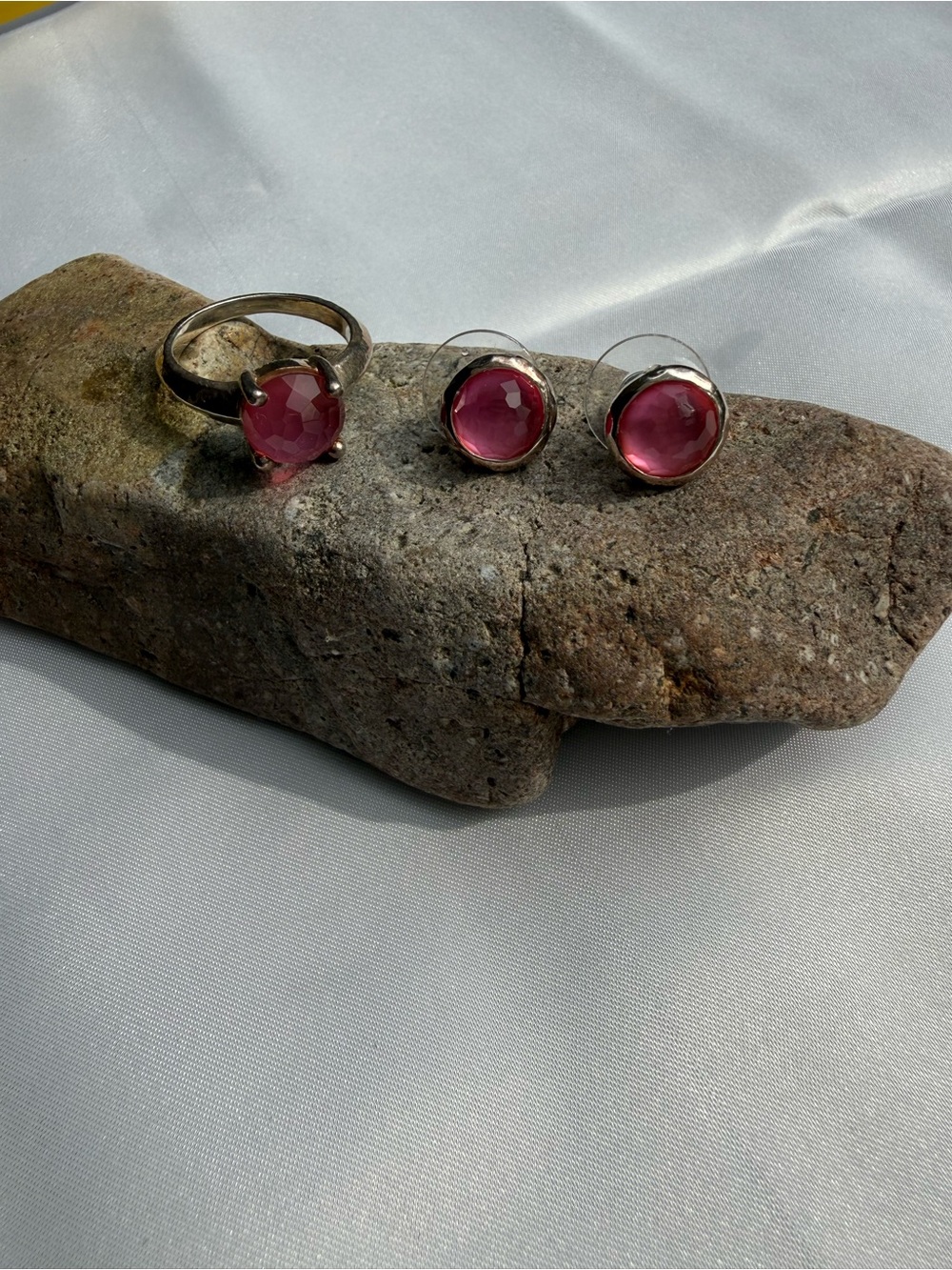 Ippolitta. Pink Gemstone Ring and Stud Earrings Set - Women Jewelry